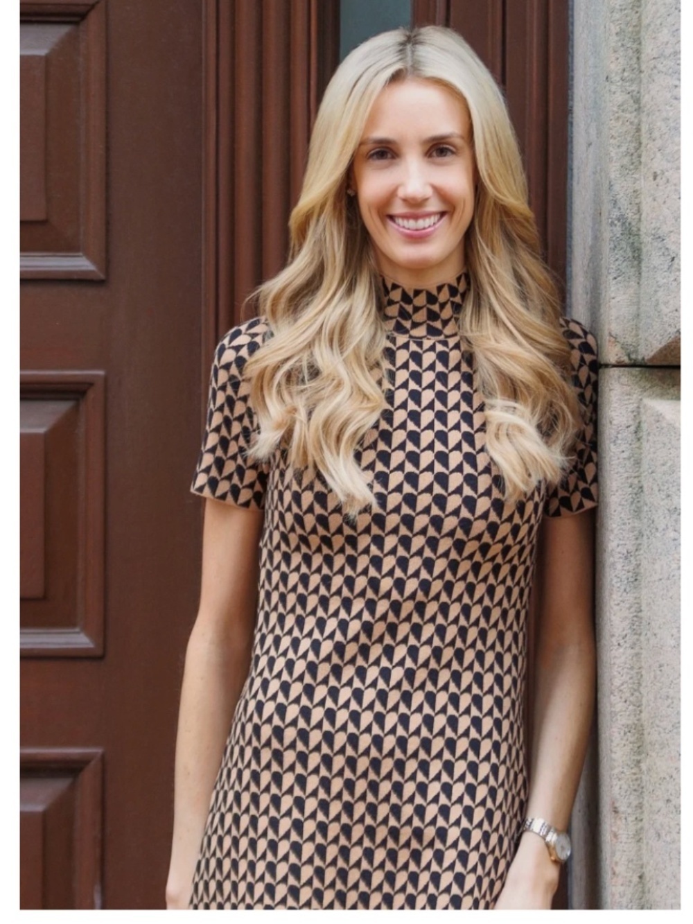 ANTHROPOLOGIE Short-Sleeve Mock-Neck Mod Black & Tan Sweater Mini Dress - 2X - Picture 5 of 16